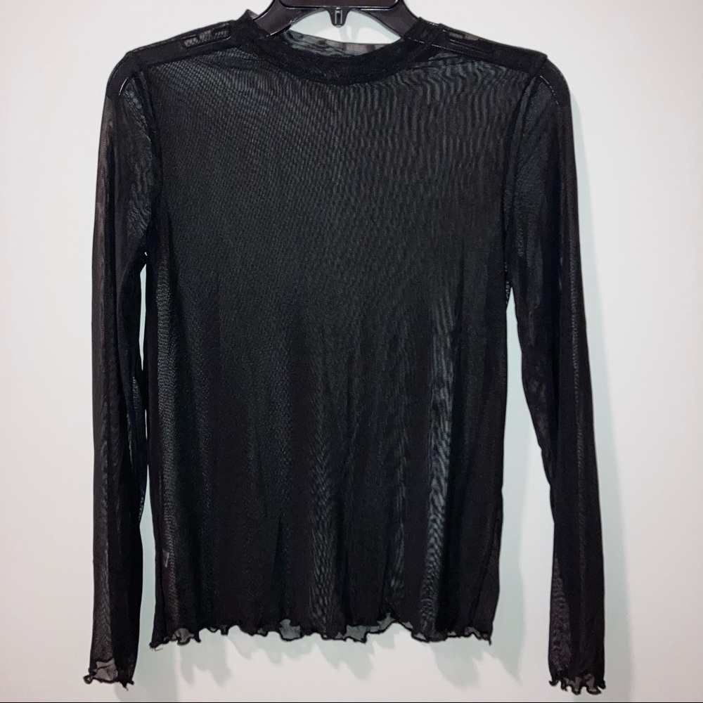 Black Lettuce Edge Mesh Top